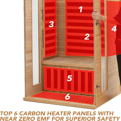 2024 Upgrade 2 Person Sauna, Low EMF 6 Heating Plate Infrared Physical Therapy Wooden Dry Steam Sauna with MP3 Auxiliary Connection, Dual Controls, Iron Shirt Wall Plate, Home Spa Day Use, Gift