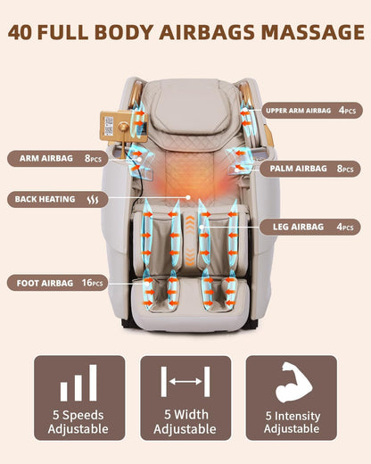 Massage Chair 4D Full Body Zero Gravity 55" Long Sl-Track,Beige