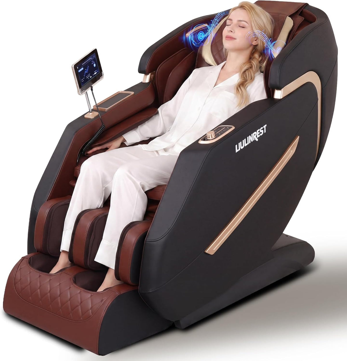 Massage Chair Full Body, 4D Zero Gravity Shiatsu Recliner with Heat, Body Scan, Deep Yoga Stretch, 50" Sl-Track, Touch Screen, Airbags for Home, Brown