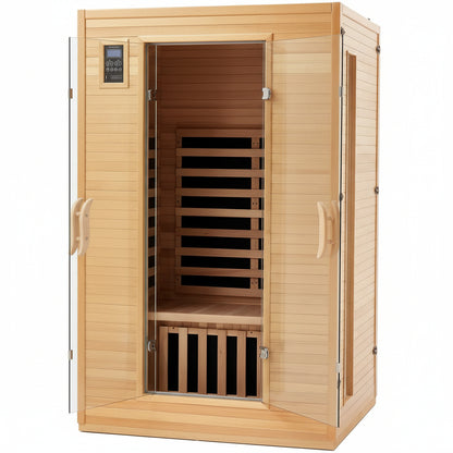 2024 Upgrade 2 Person Sauna, Low EMF 6 Heating Plate Infrared Physical Therapy Wooden Dry Steam Sauna with MP3 Auxiliary Connection, Dual Controls, Iron Shirt Wall Plate, Home Spa Day Use, Gift