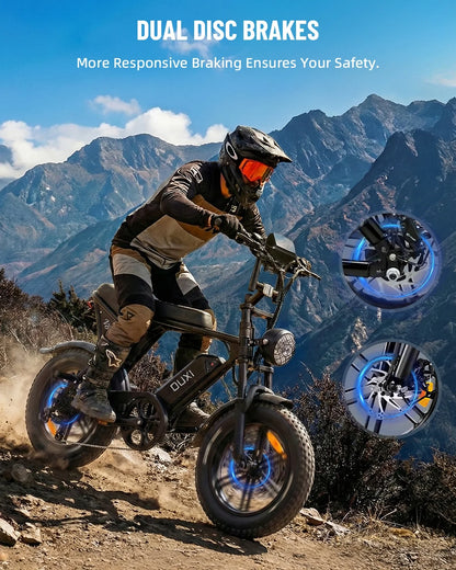 V8 MINI Electric Bike for Adults, 500W Peak E-Bike with 16" Fat Tires, Removable Battery Options 10.4Ah 7-Speed Electric Bicycle with Dual Disc Brakes