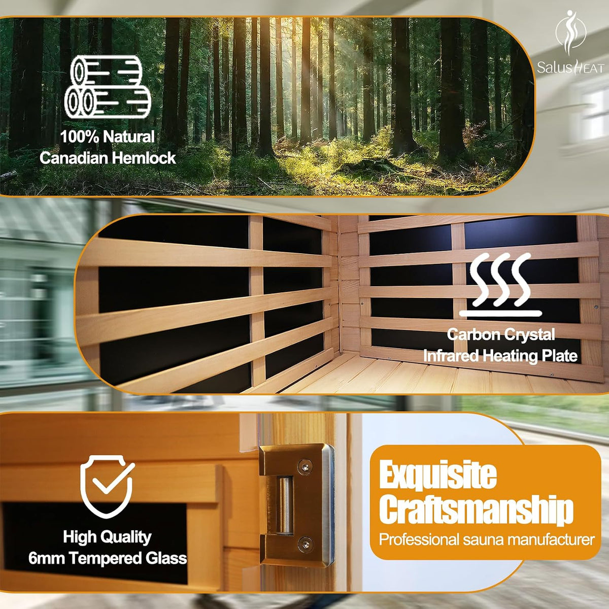 Far Infrared Sauna 1 Person Infrared Home Sauna Room 0-5Mg Utra Low EMF Home Sauna Spa 1460W Canadian Hemlock Wooden Indoor Dry Sauna with Door Heating Plate, 2 Control Panels