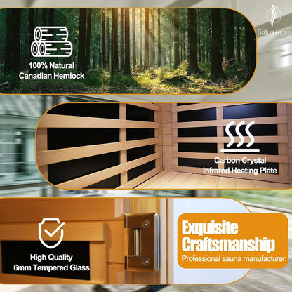 Far Infrared Sauna 1 Person Infrared Home Sauna Room 0-5Mg Utra Low EMF Home Sauna Spa 1460W Canadian Hemlock Wooden Indoor Dry Sauna with Door Heating Plate, 2 Control Panels