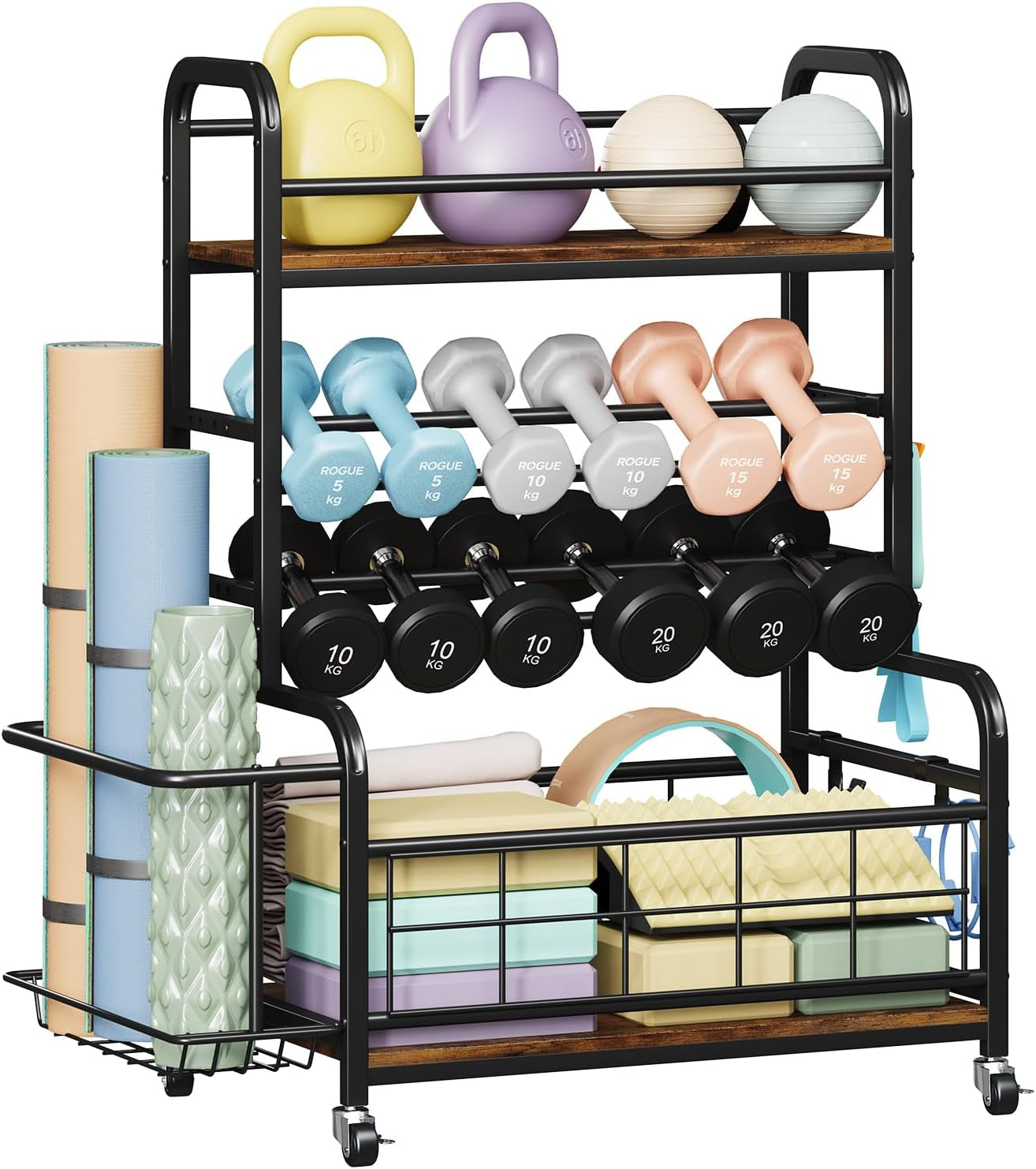 450LBS Dumbbell Rack,Weight Rack for Dumbbells,Weight Rack for Home Gym,Home Gym Storage for Strength Training Dumbbell Racks Stand with Wheels&Hooks