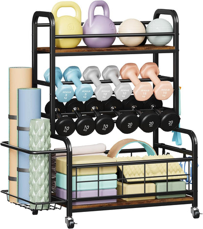 450LBS Dumbbell Rack,Weight Rack for Dumbbells,Weight Rack for Home Gym,Home Gym Storage for Strength Training Dumbbell Racks Stand with Wheels&Hooks
