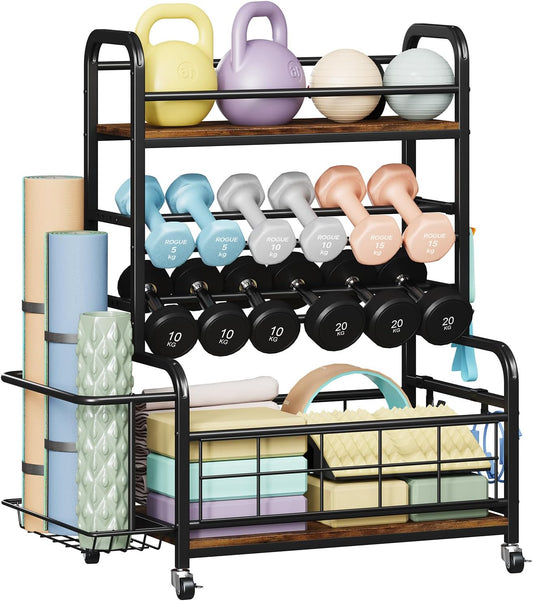 450LBS Dumbbell Rack,Weight Rack for Dumbbells,Weight Rack for Home Gym,Home Gym Storage for Strength Training Dumbbell Racks Stand with Wheels&Hooks
