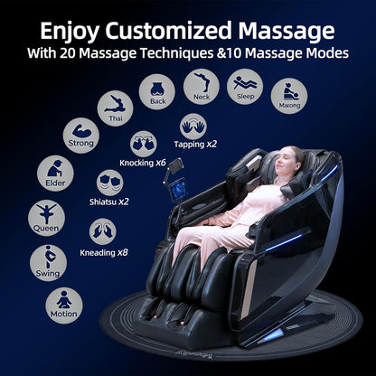 4D Massage Chair Full Body Extended Sl-Track Zero Gravity Shiatsu Recliner