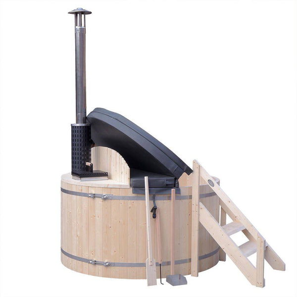 Wood Fired Hot Tub Built for Dual Use, 5-Person 422 Gallon, Pine Wood Construction, Internal Stove