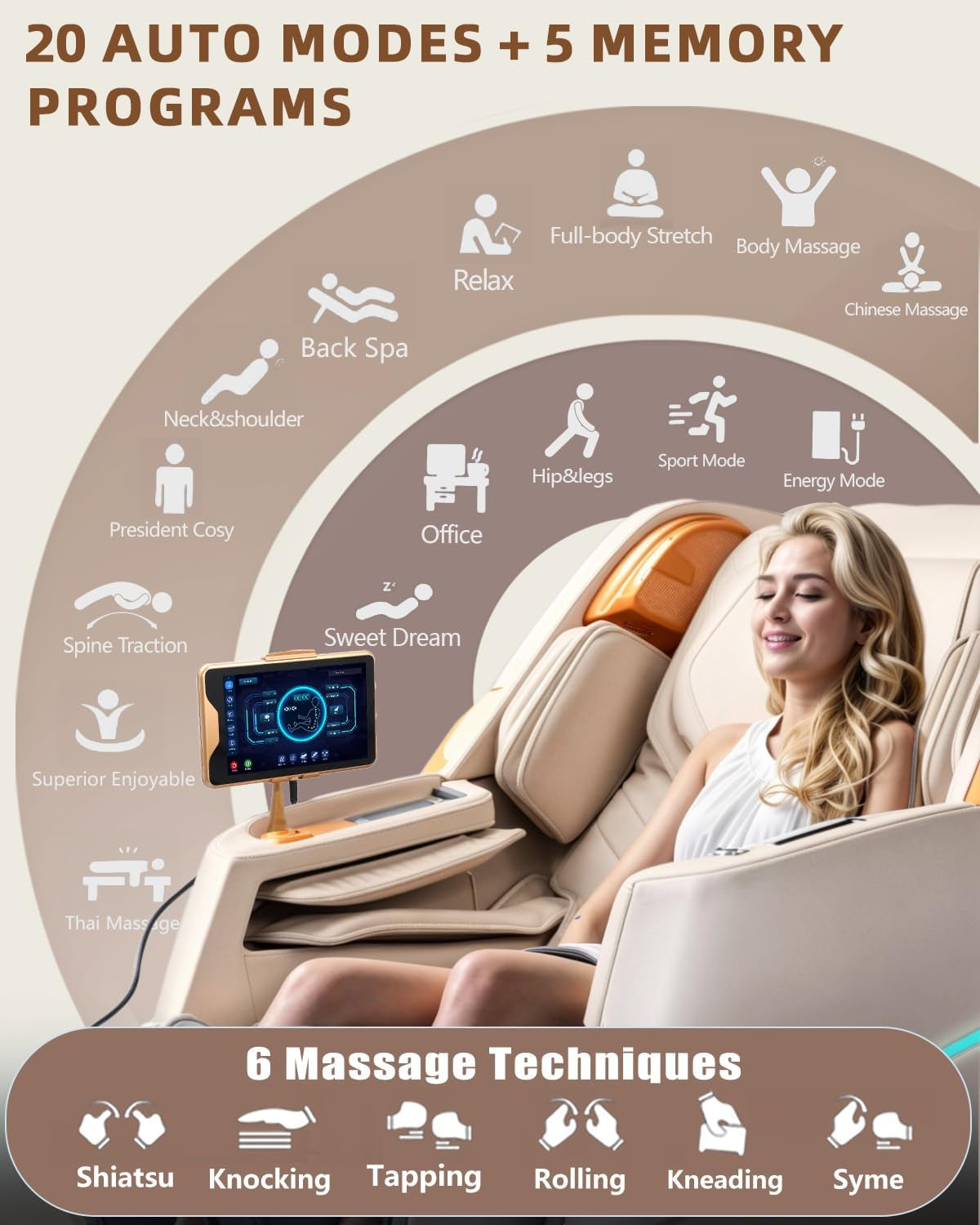 Massage Chair 4D Full Body Zero Gravity 55" Long Sl-Track,Beige