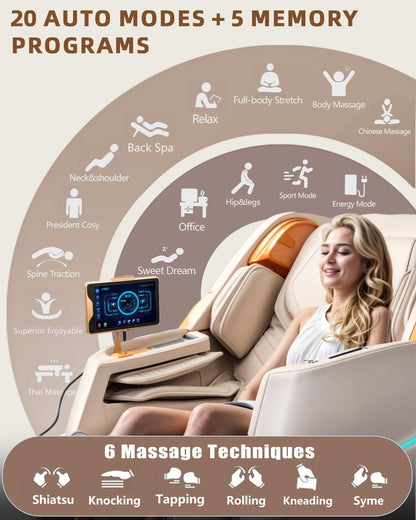 Massage Chair 4D Full Body Zero Gravity 55" Long Sl-Track,Beige