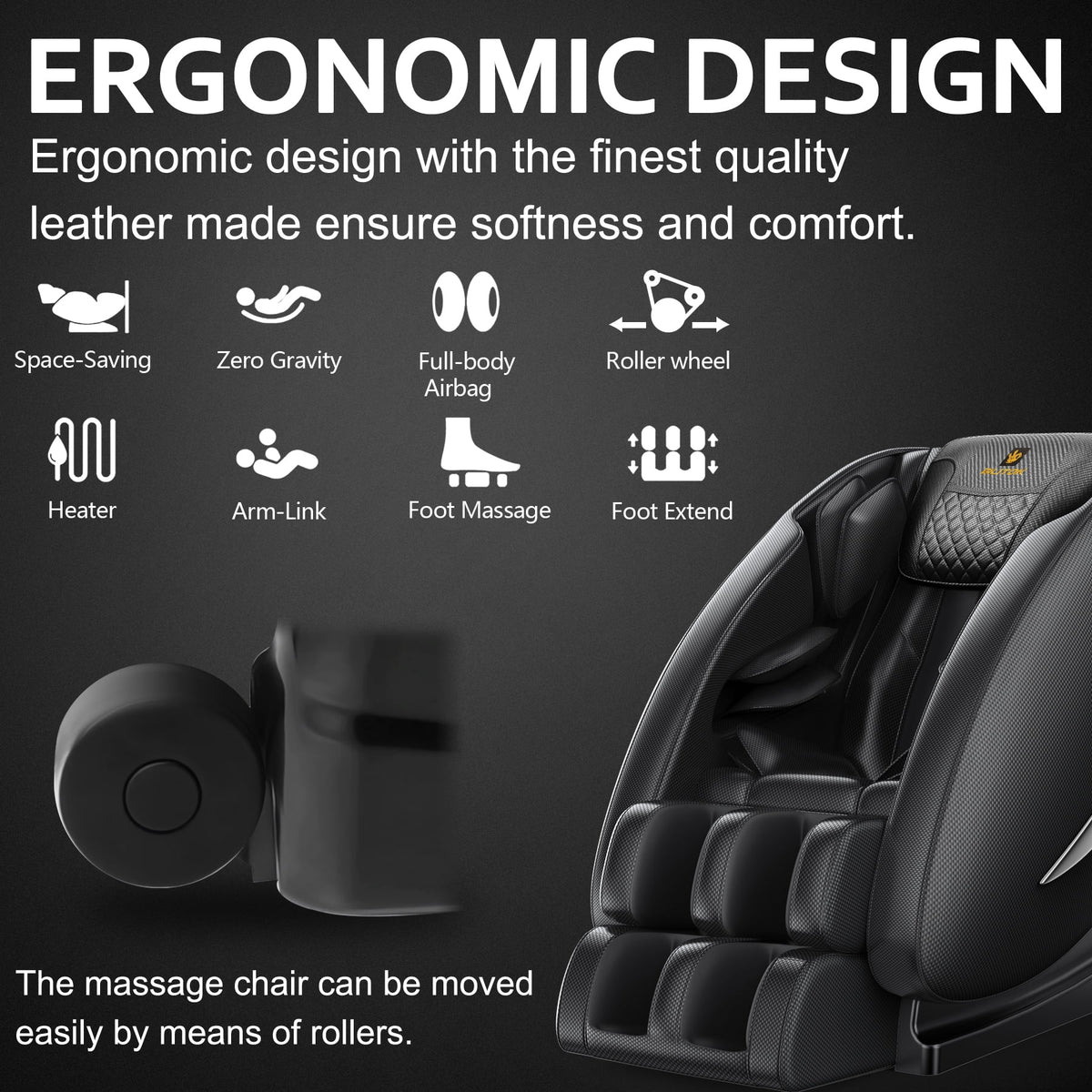 Molylex 2024 Massage Chair Recliner, Zero Gravity Full Body Massage Chair with Airbags, Heating, Bluetooth Speaker and Foot Rollers (Black)