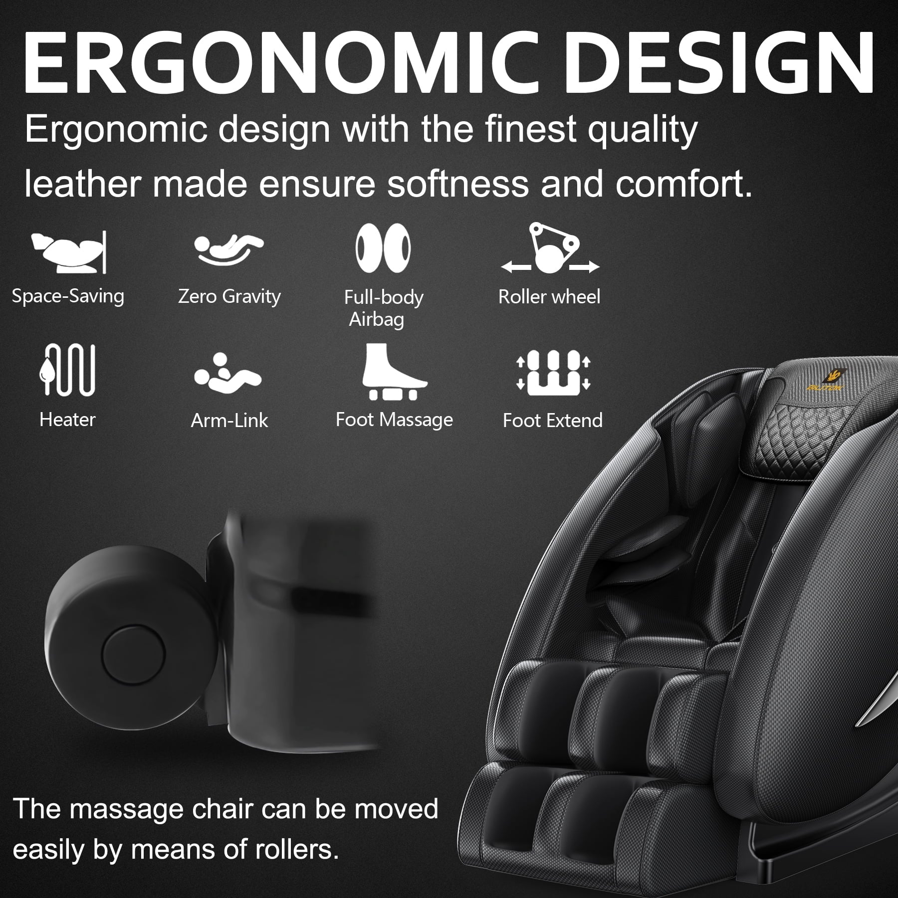 Molylex 2024 Massage Chair Recliner, Zero Gravity Full Body Massage Chair with Airbags, Heating, Bluetooth Speaker and Foot Rollers (Black)