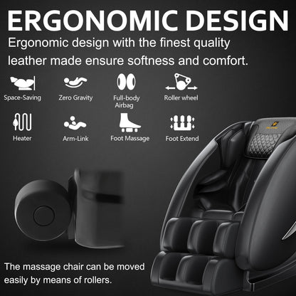 Molylex 2024 Massage Chair Recliner, Zero Gravity Full Body Massage Chair with Airbags, Heating, Bluetooth Speaker and Foot Rollers (Black)
