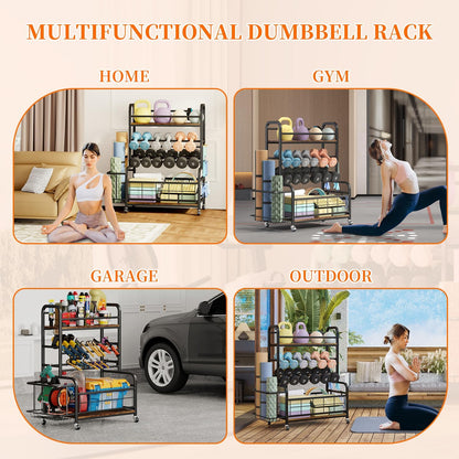 450LBS Dumbbell Rack,Weight Rack for Dumbbells,Weight Rack for Home Gym,Home Gym Storage for Strength Training Dumbbell Racks Stand with Wheels&Hooks