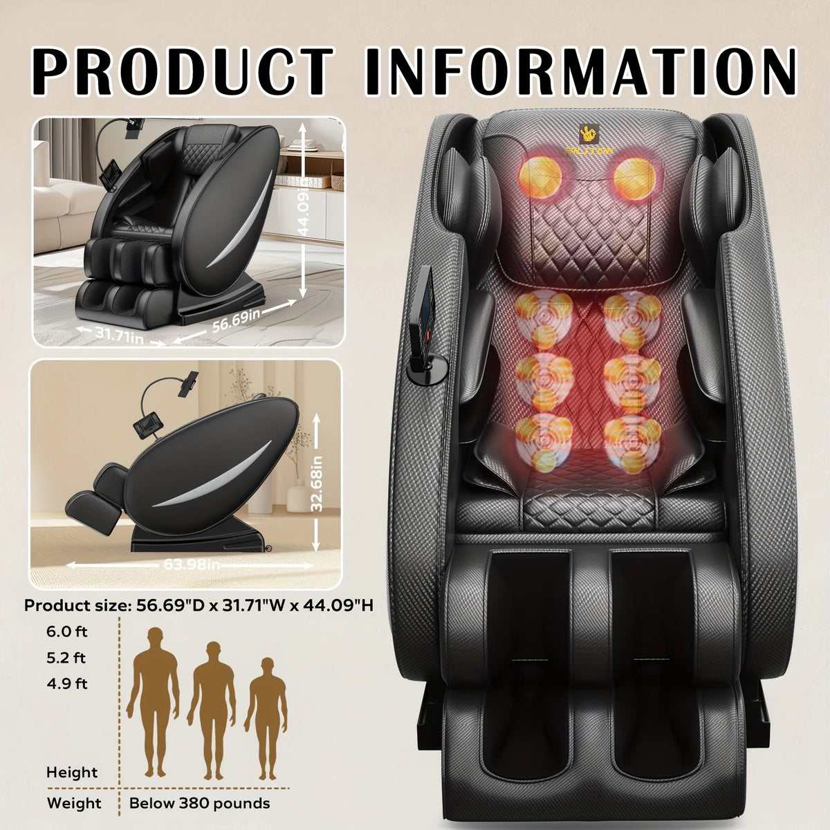 Molylex 2024 Massage Chair Recliner, Zero Gravity Full Body Massage Chair with Airbags, Heating, Bluetooth Speaker and Foot Rollers (Black)