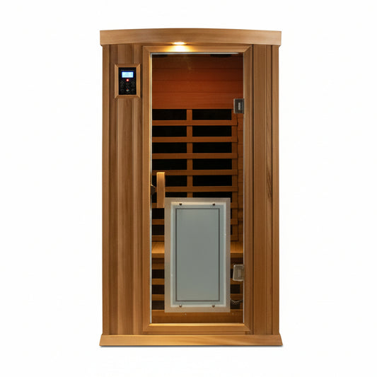 Home Sauna Far Infrared Sauna 1 Person plus Low-Emf Natural Red Cedar Indoor Sauna Spa, 1510W Infrared Sauna for Home, 8 Low Electromagnetic Field Heaters, 2 Bluetooth Speakers, 1 LED Reading Lamp