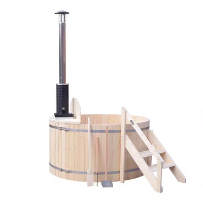 Wood Fired Hot Tub Built for Dual Use, 5-Person 422 Gallon, Pine Wood Construction, Internal Stove