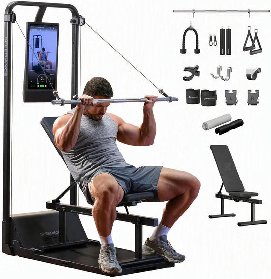 Smart Home Gym, Multi-Functional Gym Machine for Full Body Strength Training, All-In-One Gym Equipment, Digital Weight System, Workout Station, Squat Rack, Gym Monster 2