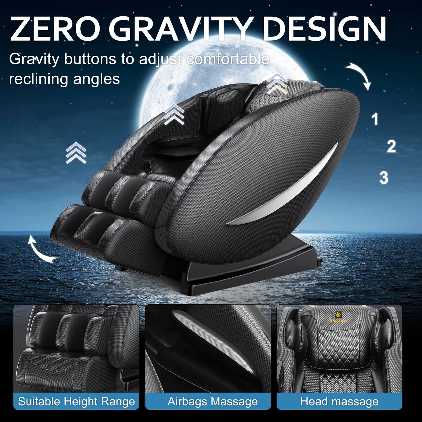 Molylex 2024 Massage Chair Recliner, Zero Gravity Full Body Massage Chair with Airbags, Heating, Bluetooth Speaker and Foot Rollers (Black)