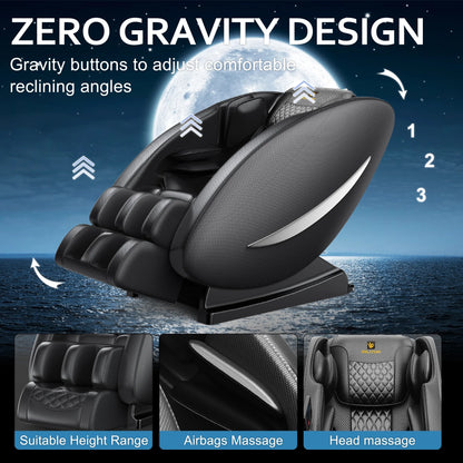 Molylex 2024 Massage Chair Recliner, Zero Gravity Full Body Massage Chair with Airbags, Heating, Bluetooth Speaker and Foot Rollers (Black)