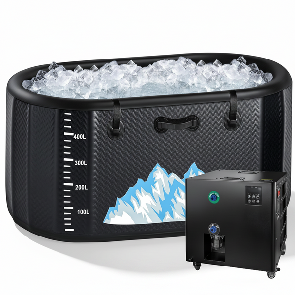Cold Plunge Tub, 248 Gallon, 1 Horsepower, Heavy-Duty Ice Bath Tub for Athletes with Hot & Cold, Portable Inflatable Plunge Chiller with Water Treatment Kit, Immersion Therapy, Wifi (Black, 1 Set)