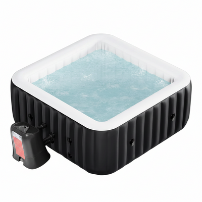 240 Gallon Inflatable Hot Tub 6 Person Square with Control Panel, Portable Outdoor Airjet Hot Tub Spa with 130 Bubble Jets, Filter, Insulated Tub Cover and Floor Protector, Temperature up to 104°F