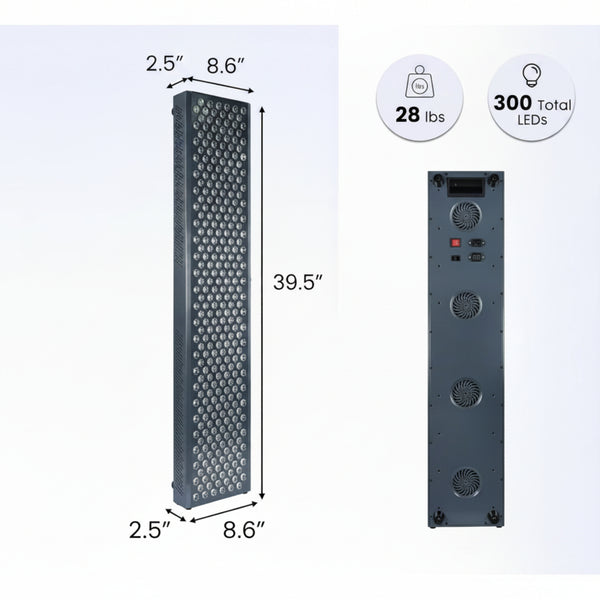 Red Light Therapy Panel Device – Full Body Panel, 630Nm 660Nm 810Nm 850Nm Red & near Infrared Light Therapy, 300 Quad Chip Leds, Brightness Control, Pulse Mode – ULTRA1500
