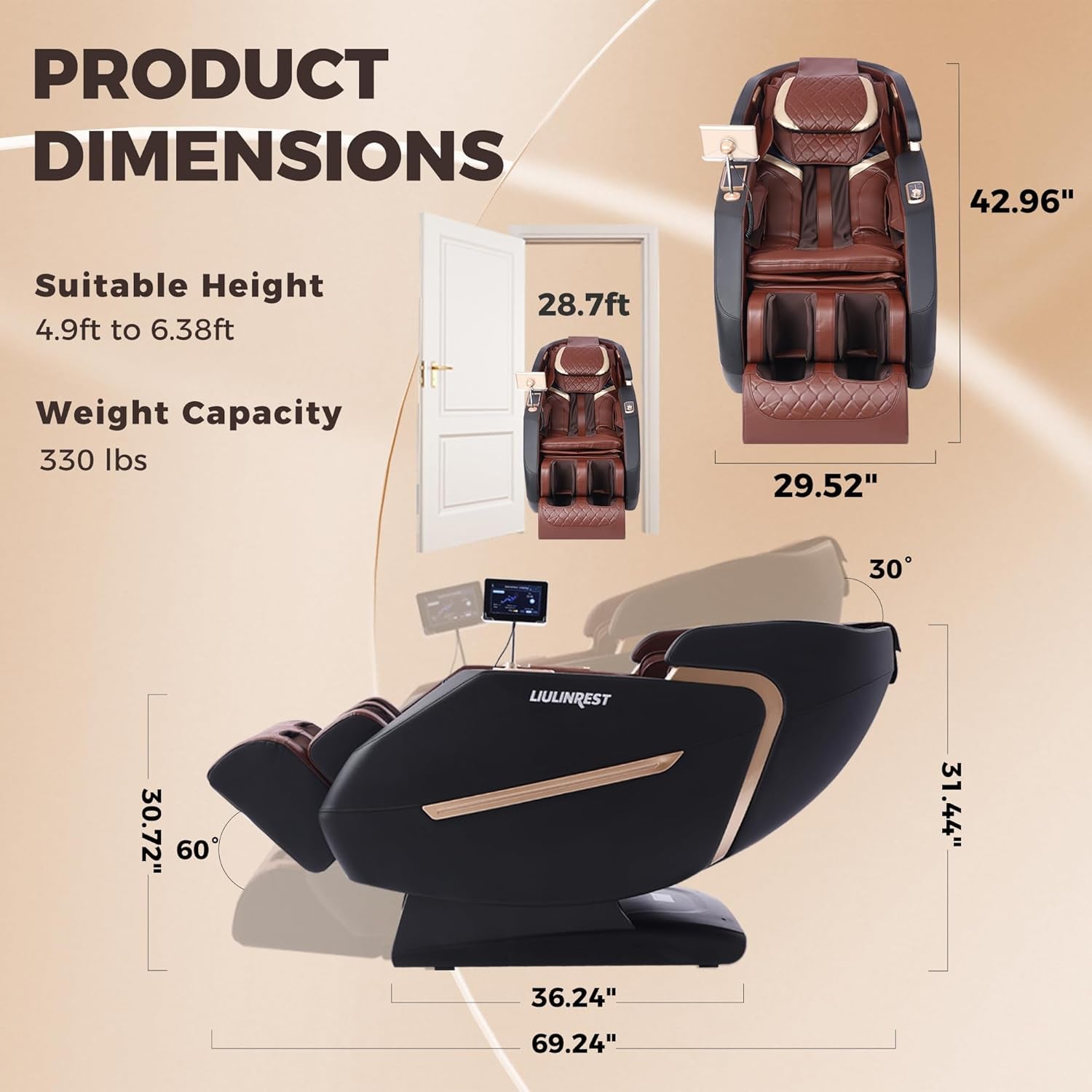 Massage Chair Full Body, 4D Zero Gravity Shiatsu Recliner with Heat, Body Scan, Deep Yoga Stretch, 50" Sl-Track, Touch Screen, Airbags for Home, Brown