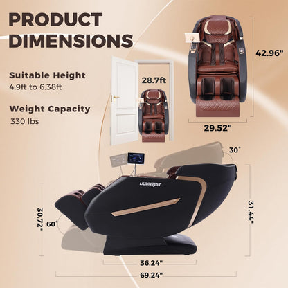 Massage Chair Full Body, 4D Zero Gravity Shiatsu Recliner with Heat, Body Scan, Deep Yoga Stretch, 50" Sl-Track, Touch Screen, Airbags for Home, Brown