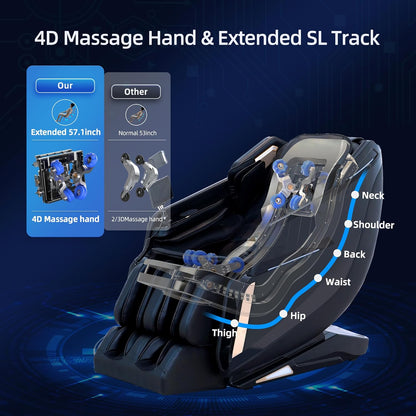 4D Massage Chair Full Body Extended Sl-Track Zero Gravity Shiatsu Recliner
