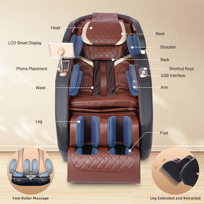 Massage Chair Full Body, 4D Zero Gravity Shiatsu Recliner with Heat, Body Scan, Deep Yoga Stretch, 50" Sl-Track, Touch Screen, Airbags for Home, Brown