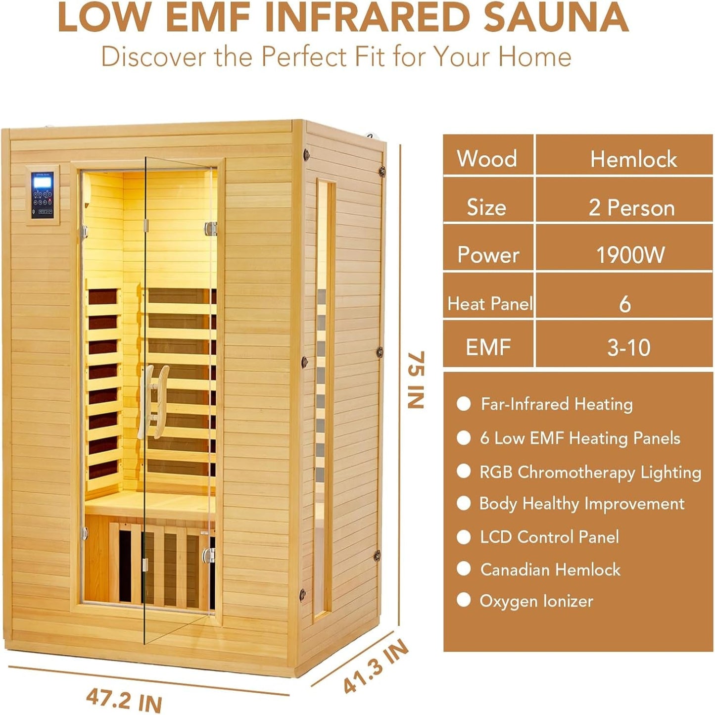 2024 Upgrade 2 Person Sauna, Low EMF 6 Heating Plate Infrared Physical Therapy Wooden Dry Steam Sauna with MP3 Auxiliary Connection, Dual Controls, Iron Shirt Wall Plate, Home Spa Day Use, Gift