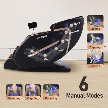 Massage Chair Full Body, 4D Zero Gravity Shiatsu Recliner with Heat, Body Scan, Deep Yoga Stretch, 50" Sl-Track, Touch Screen, Airbags for Home, Brown
