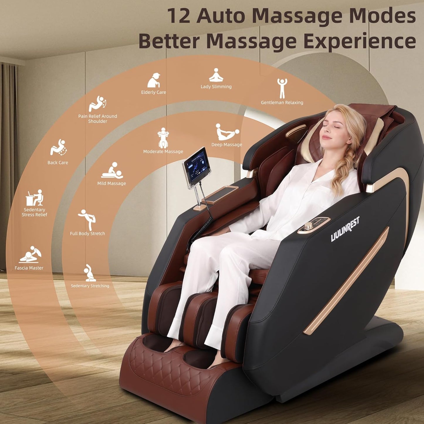 Massage Chair Full Body, 4D Zero Gravity Shiatsu Recliner with Heat, Body Scan, Deep Yoga Stretch, 50" Sl-Track, Touch Screen, Airbags for Home, Brown