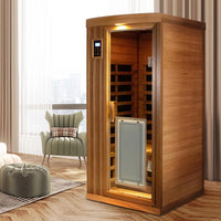 Home Sauna Far Infrared Sauna 1 Person plus Low-Emf Natural Red Cedar Indoor Sauna Spa, 1510W Infrared Sauna for Home, 8 Low Electromagnetic Field Heaters, 2 Bluetooth Speakers, 1 LED Reading Lamp