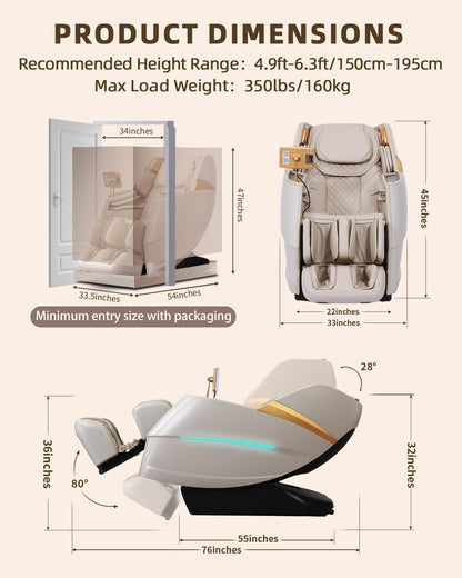 Massage Chair 4D Full Body Zero Gravity 55" Long Sl-Track,Beige