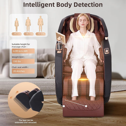 Massage Chair Full Body, 4D Zero Gravity Shiatsu Recliner with Heat, Body Scan, Deep Yoga Stretch, 50" Sl-Track, Touch Screen, Airbags for Home, Brown